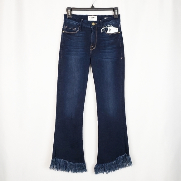 FRAME Le Crop Mini Boot jeans with shredded fringe - Picture 1 of 7